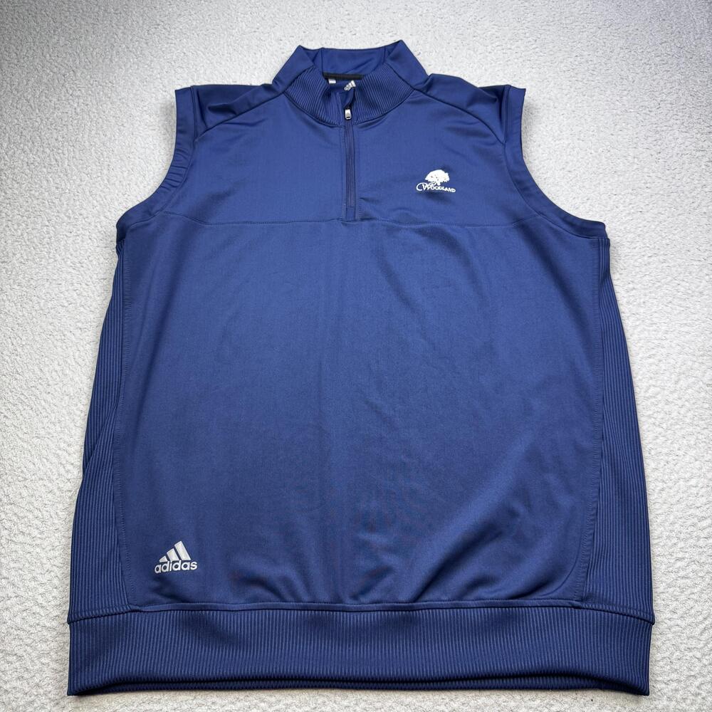 Adidas Golf Vest Mens Large Blue Sleeveless Quarter Zip Pullover Woodland CW4972